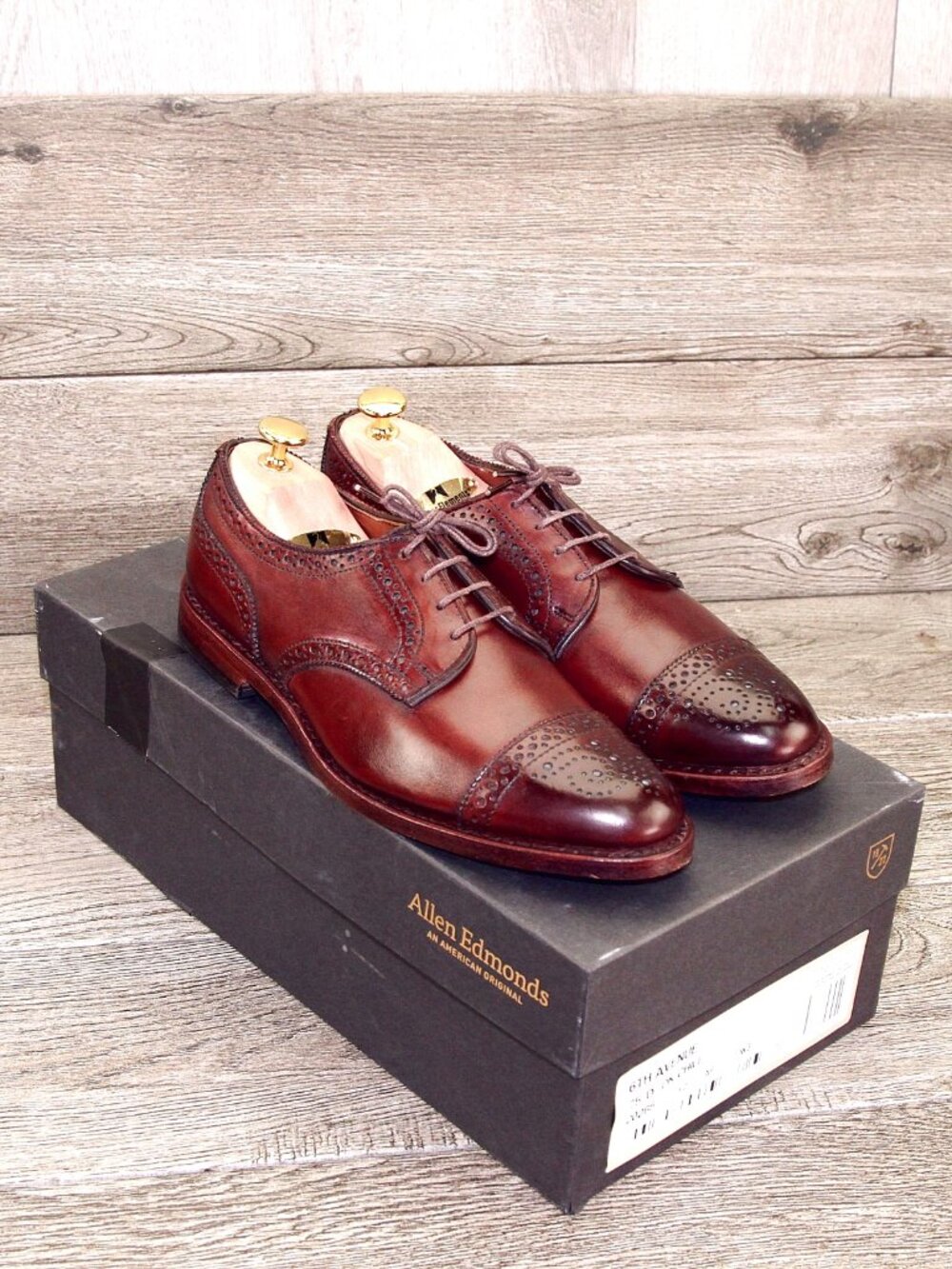 * NIB * $375 Allen Edmonds 6TH AVENUE Derby 7.5 D Dark Chili * add $15 new Trees - Picture 12 of 13